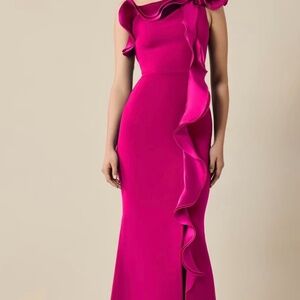 Teri Jon by Rickie Freeman One Shoulder Crepe Column Gown